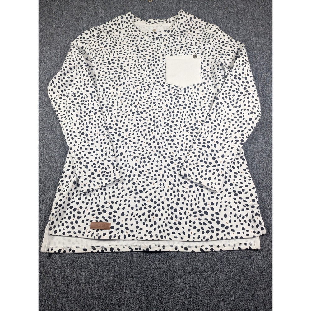 Marleylilly Womens XS Dalmatian Print Long Sleeve Pocket Tee White Black Dot